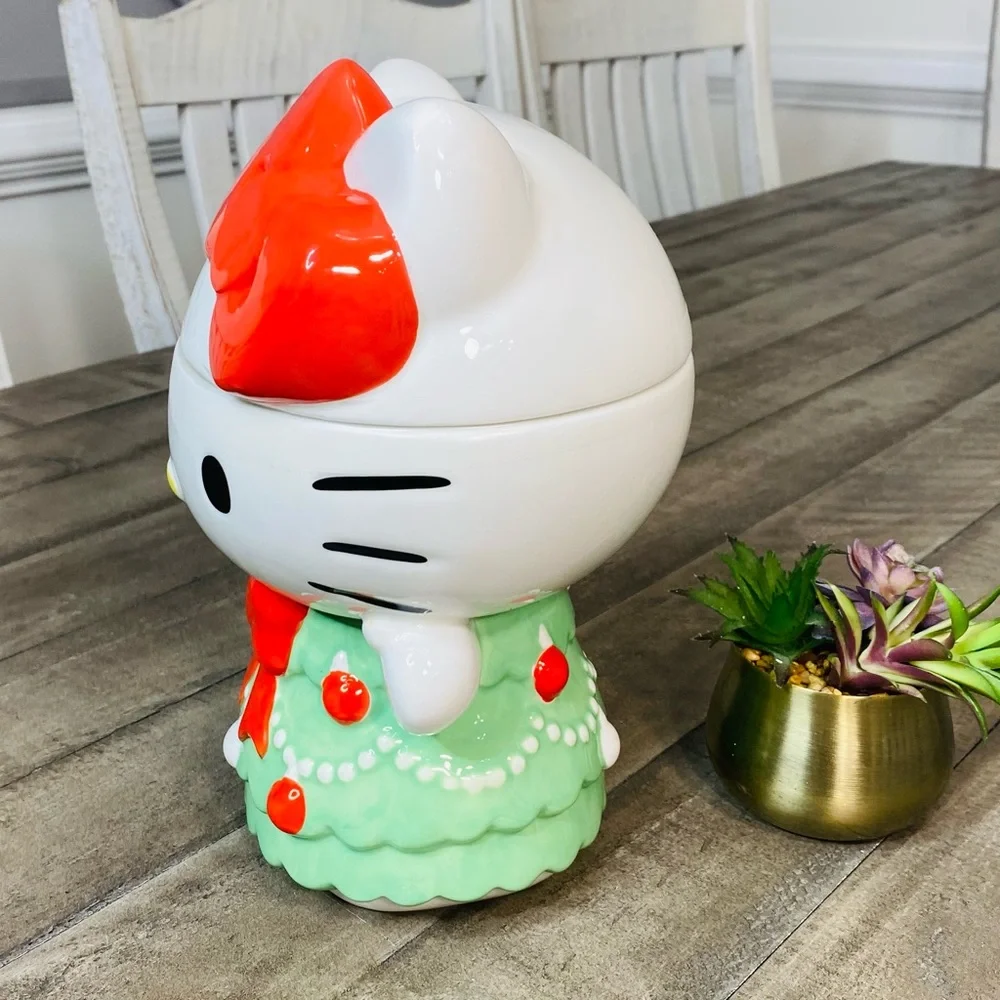 NWT Hello Kitty Christmas 2024 Green Tree Dress Ceramic Cookie Jar/Canister